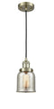 Innovations Lighting Small Bell 1-100 watt 5 inch Antique Brass Mini Pendant with Silver Plated Mercury glass 201CABG58