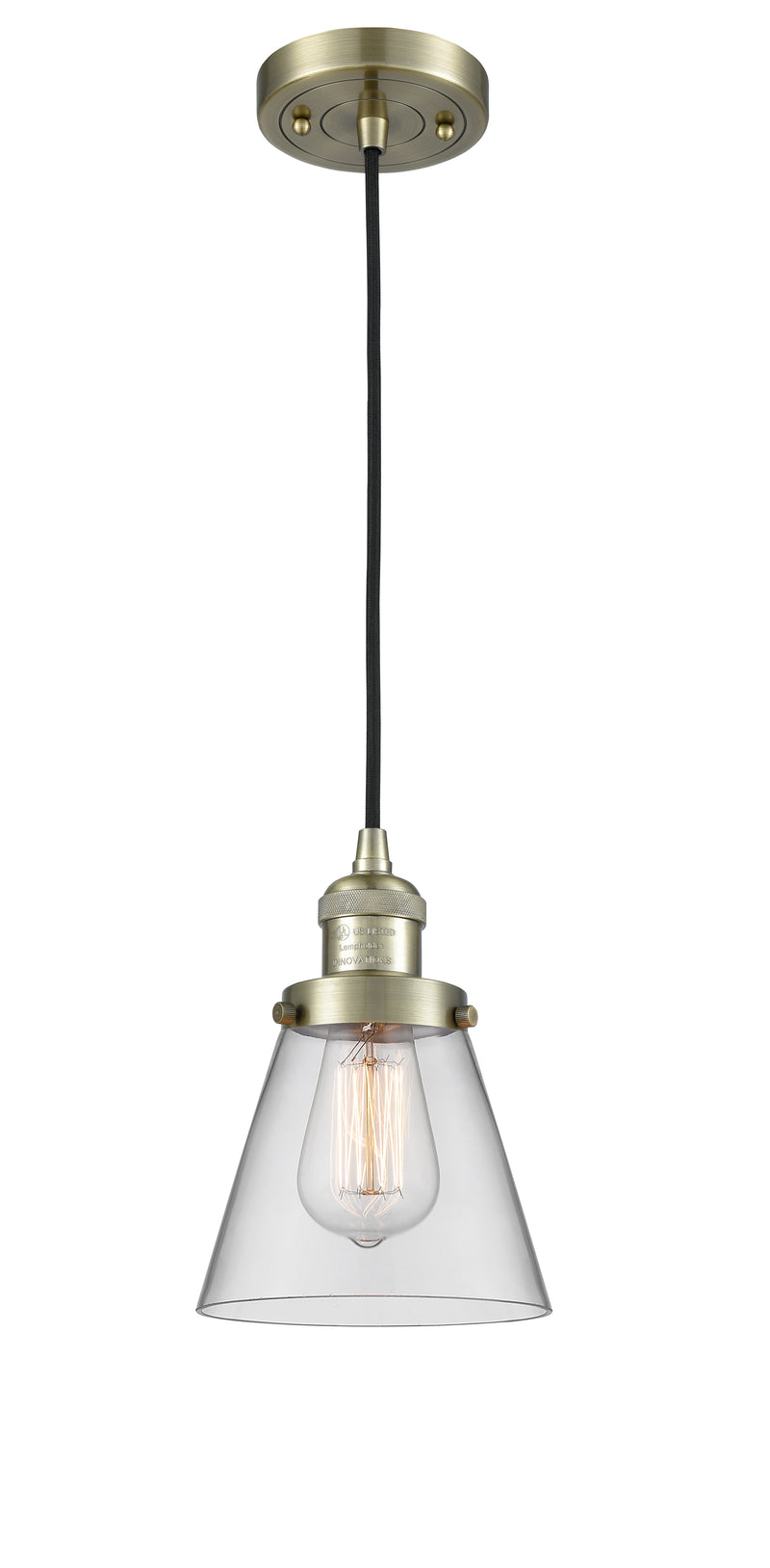 Innovations Lighting Small Cone 1-100 watt 6 inch Antique Brass Mini Pendant with Clear glass 201CABG62