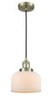 Innovations Lighting Large Bell 1-100 watt 8 inch Antique Brass Mini Pendant with Matte White Cased glass 201CABG71