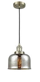 Innovations Lighting Large Bell 1-100 watt 8 inch Antique Brass Mini Pendant with Silver Plated Mercury glass 201CABG78