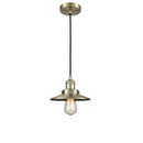 Railroad Mini Pendant shown in the Antique Brass finish with a Antique Brass shade