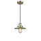 Railroad Mini Pendant shown in the Antique Brass finish with a Antique Brass shade