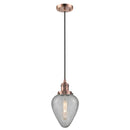 Geneseo Mini Pendant shown in the Antique Copper finish with a Clear Crackled shade