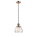 Fulton Mini Pendant shown in the Antique Copper finish with a Clear shade