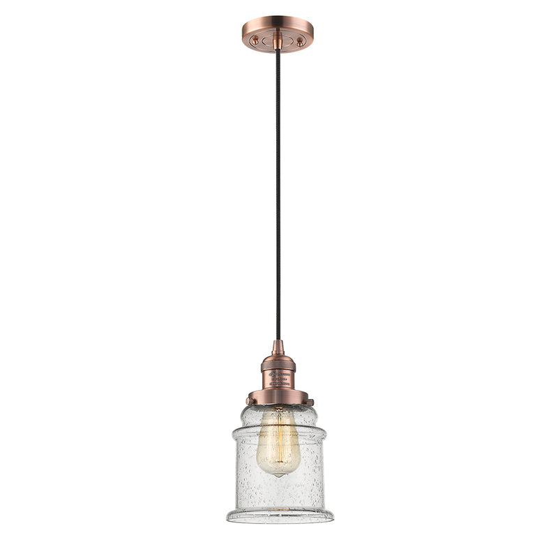 Canton Mini Pendant shown in the Antique Copper finish with a Seedy shade