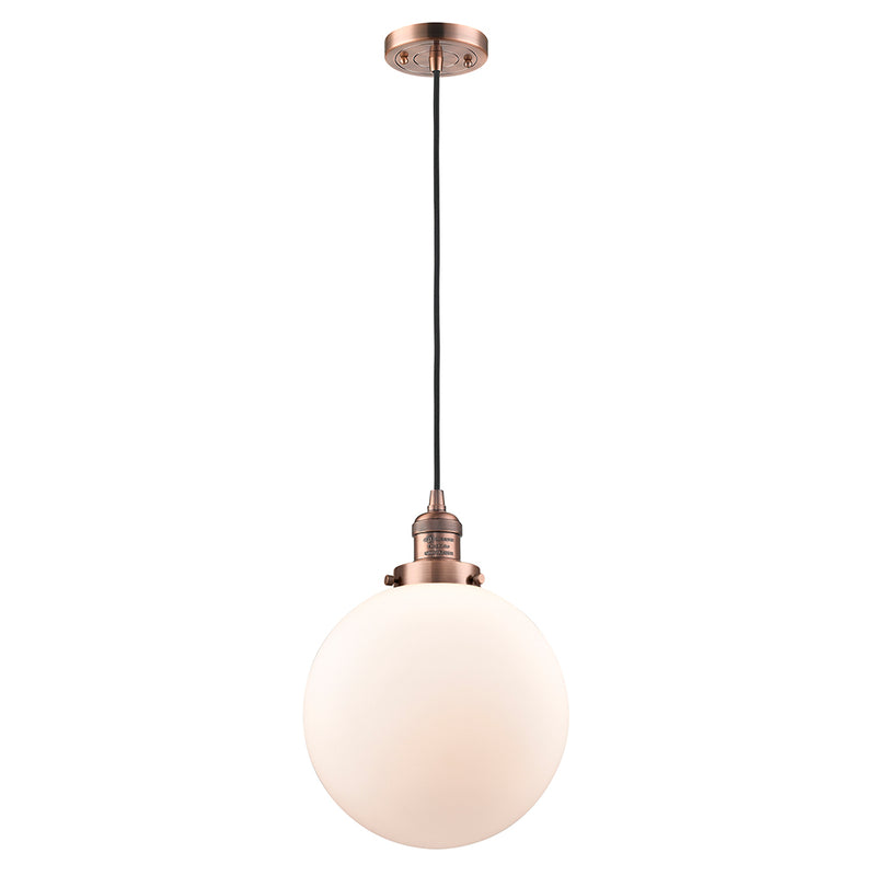 Beacon Mini Pendant shown in the Antique Copper finish with a Matte White shade