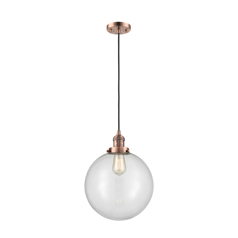 Beacon Mini Pendant shown in the Antique Copper finish with a Clear shade