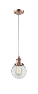 Innovations Lighting Beacon 1-100 watt 6 inch Antique Copper Mini Pendant with Clear glass 201CACG2026