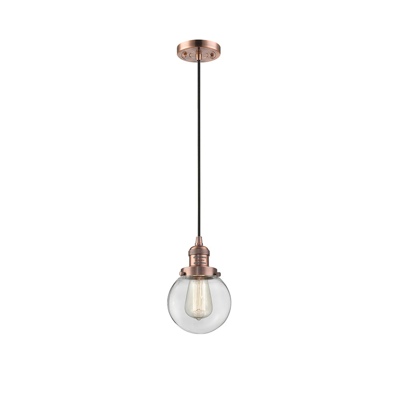 Beacon Mini Pendant shown in the Antique Copper finish with a Clear shade