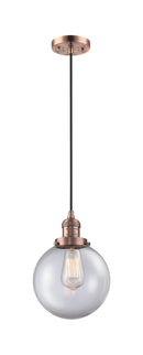 Innovations Lighting Beacon 1-100 watt 6 inch Antique Copper Mini Pendant with Clear glass 201CACG2028