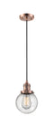 Innovations Lighting Beacon 1-100 watt 6 inch Antique Copper Mini Pendant with Seedy glass 201CACG2046