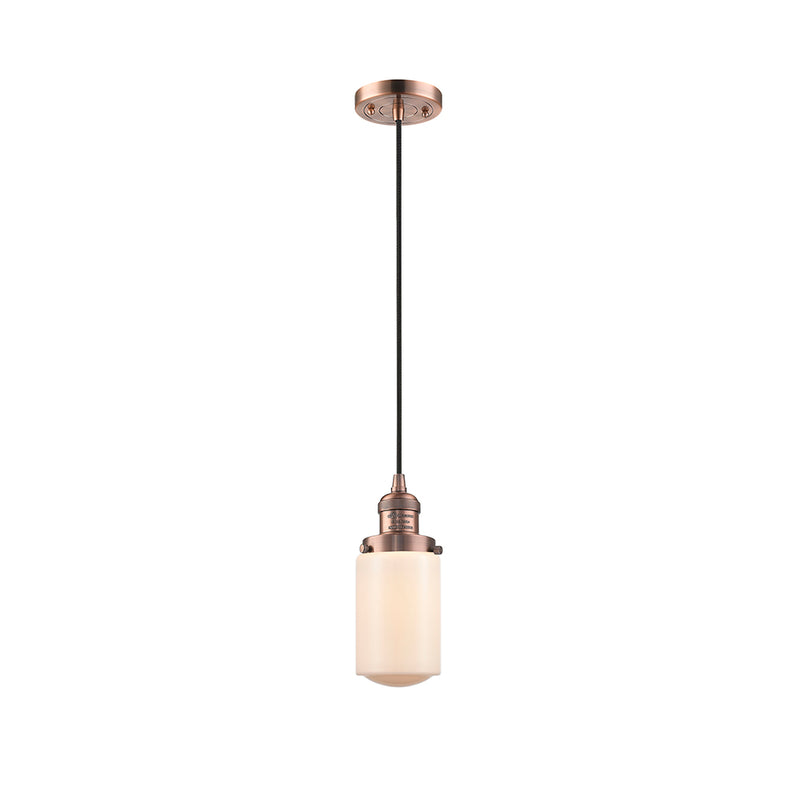 Dover Mini Pendant shown in the Antique Copper finish with a Matte White shade