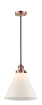 Innovations Lighting X-Large Cone 1-100 watt 12 inch Antique Copper Mini Pendant with Matte White Cased glass 201CACG41L