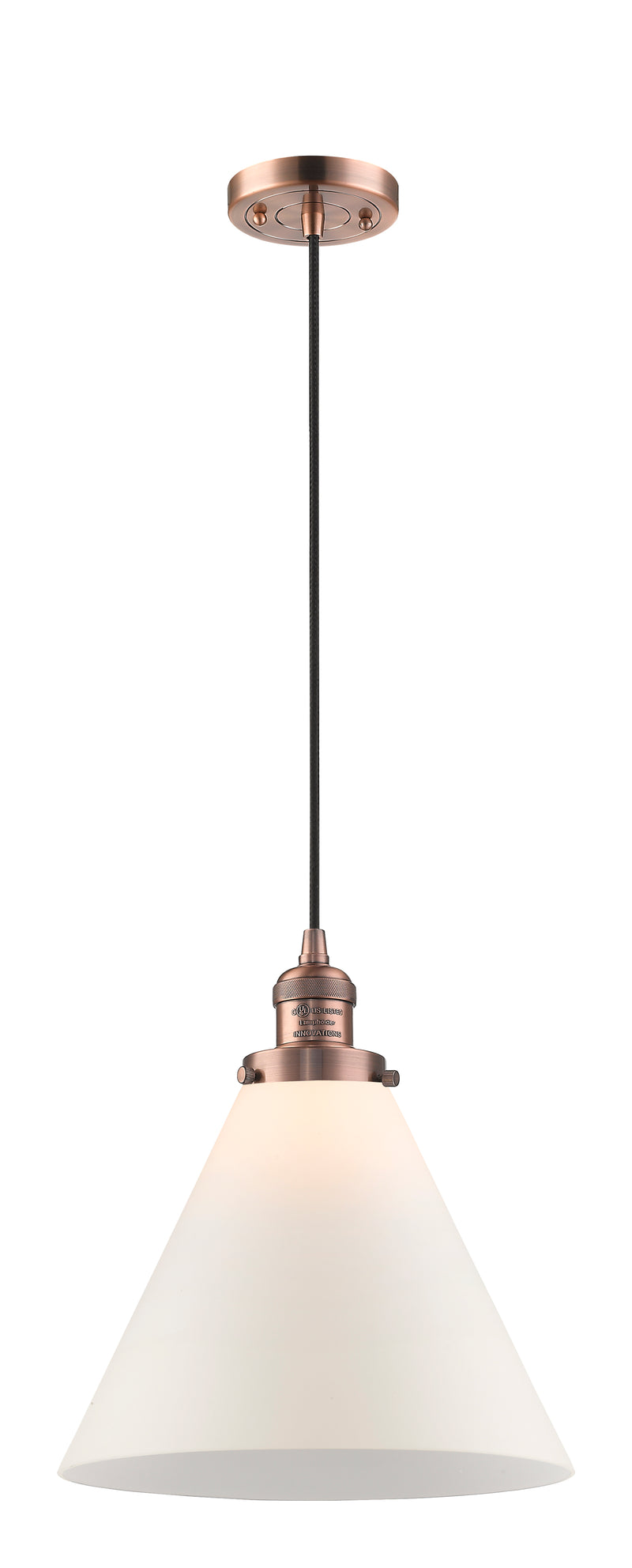 Innovations Lighting X-Large Cone 1-100 watt 12 inch Antique Copper Mini Pendant with Matte White Cased glass 201CACG41L