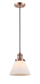 Innovations Lighting Large Cone 1-100 watt 8 inch Antique Copper Mini Pendant with Matte White Cased glass 201CACG41