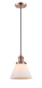 Innovations Lighting Large Cone 1-100 watt 8 inch Antique Copper Mini Pendant with Matte White Cased glass 201CACG41
