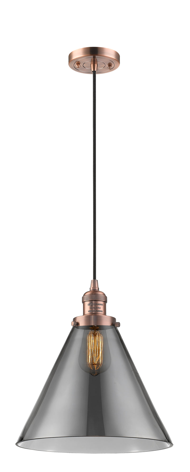 Innovations Lighting X-Large Cone 1-100 watt 12 inch Antique Copper Mini Pendant with Smoked glass 201CACG43L