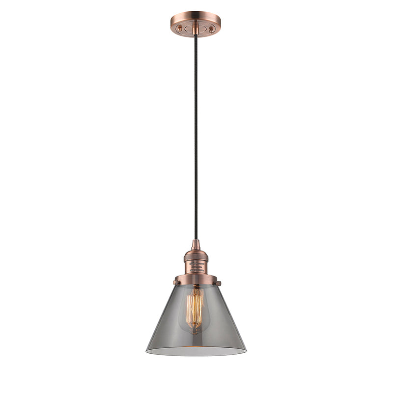 Cone Mini Pendant shown in the Antique Copper finish with a Plated Smoke shade