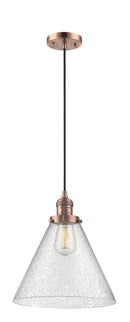 Innovations Lighting X-Large Cone 1-100 watt 12" Antique Copper Mini Pendant with Seedy glass 201CACG44L