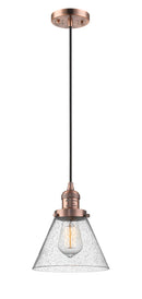 Innovations Lighting Large Cone 1-100 watt 8 inch Antique Copper Mini Pendant with Seedy glass 201CACG44