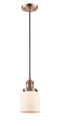Innovations Lighting Small Bell 1-100 watt 6 inch Antique Copper Mini Pendant with Matte White Cased glass 201CACG51