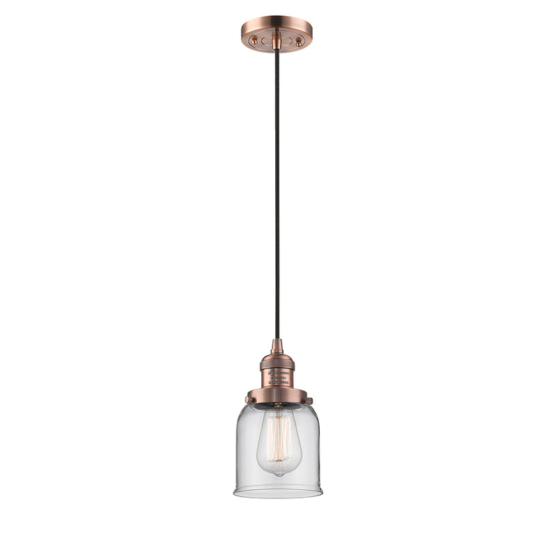 Bell Mini Pendant shown in the Antique Copper finish with a Clear shade