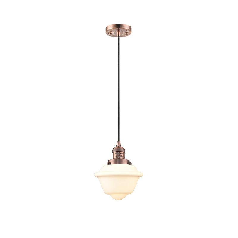 Oxford Mini Pendant shown in the Antique Copper finish with a Matte White shade