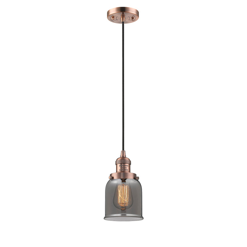 Bell Mini Pendant shown in the Antique Copper finish with a Plated Smoke shade