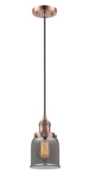 Innovations Lighting Small Bell 1-100 watt 6 inch Antique Copper Mini Pendant with Smoked glass 201CACG53