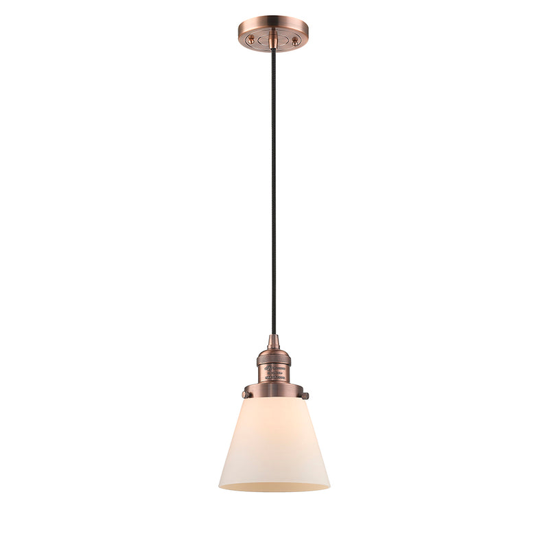 Cone Mini Pendant shown in the Antique Copper finish with a Matte White shade