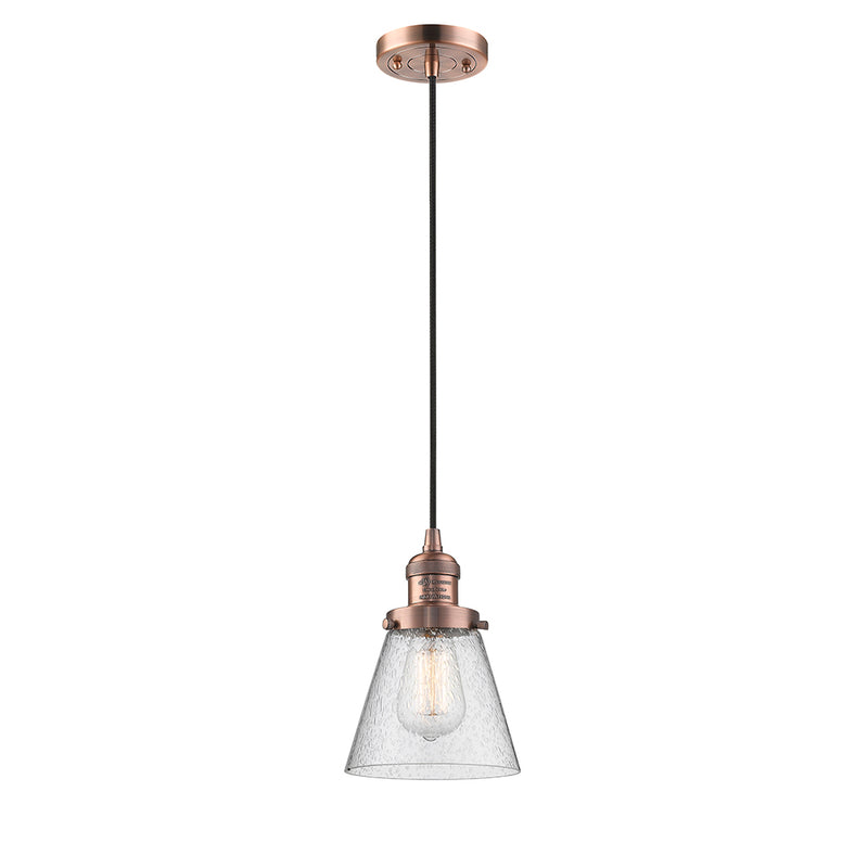 Cone Mini Pendant shown in the Antique Copper finish with a Seedy shade