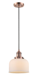 Innovations Lighting Large Bell 1-100 watt 8 inch Antique Copper Mini Pendant with Matte White Cased glass 201CACG71