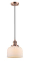 Innovations Lighting Large Bell 1-100 watt 8 inch Antique Copper Mini Pendant with Matte White Cased glass 201CACG71