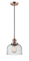 Innovations Lighting Large Bell 1-100 watt 8 inch Antique Copper Mini Pendant with Seedy glass 201CACG74