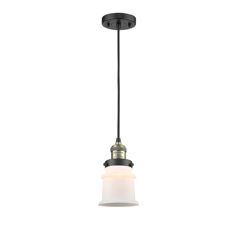 Canton Mini Pendant shown in the Black Antique Brass finish with a Matte White shade