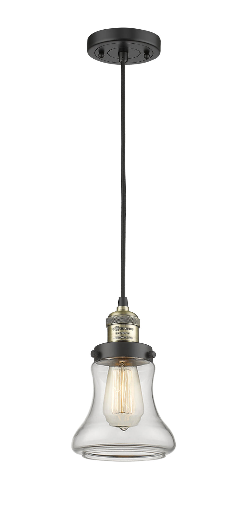 Innovations Lighting Bellmont 1-100 watt 6.5 inch Black Antique Brass Mini Pendant with Clear glass 201CBABG192