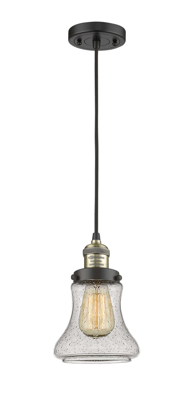 Innovations Lighting Bellmont 1-100 watt 6.5 inch Black Antique Brass Mini Pendant with Seedy glass 201CBABG194