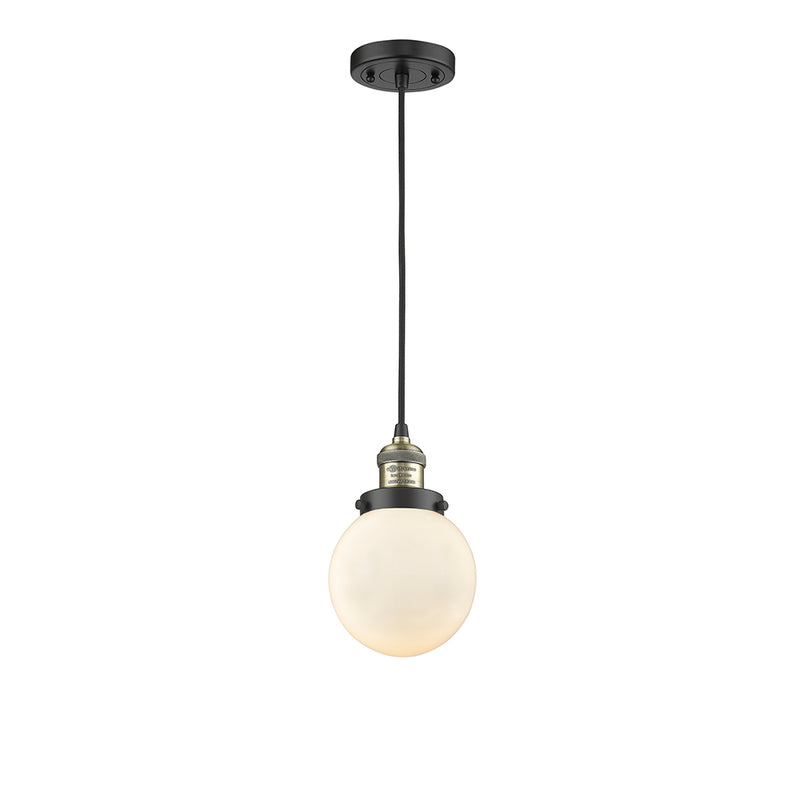 Beacon Mini Pendant shown in the Black Antique Brass finish with a Matte White shade