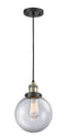 Innovations Lighting Beacon 1-100 watt 8 inch Black Antique Brass Mini Pendant with Clear glass 201CBABG2028