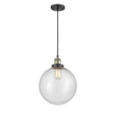 Beacon Mini Pendant shown in the Black Antique Brass finish with a Seedy shade