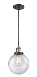 Innovations Lighting Beacon 1-100 watt 8 inch Black Antique Brass Mini Pendant with Seedy glass 201CBABG2048