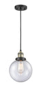 Innovations Lighting Beacon 1-100 watt 8 inch Black Antique Brass Mini Pendant with Seedy glass 201CBABG2048