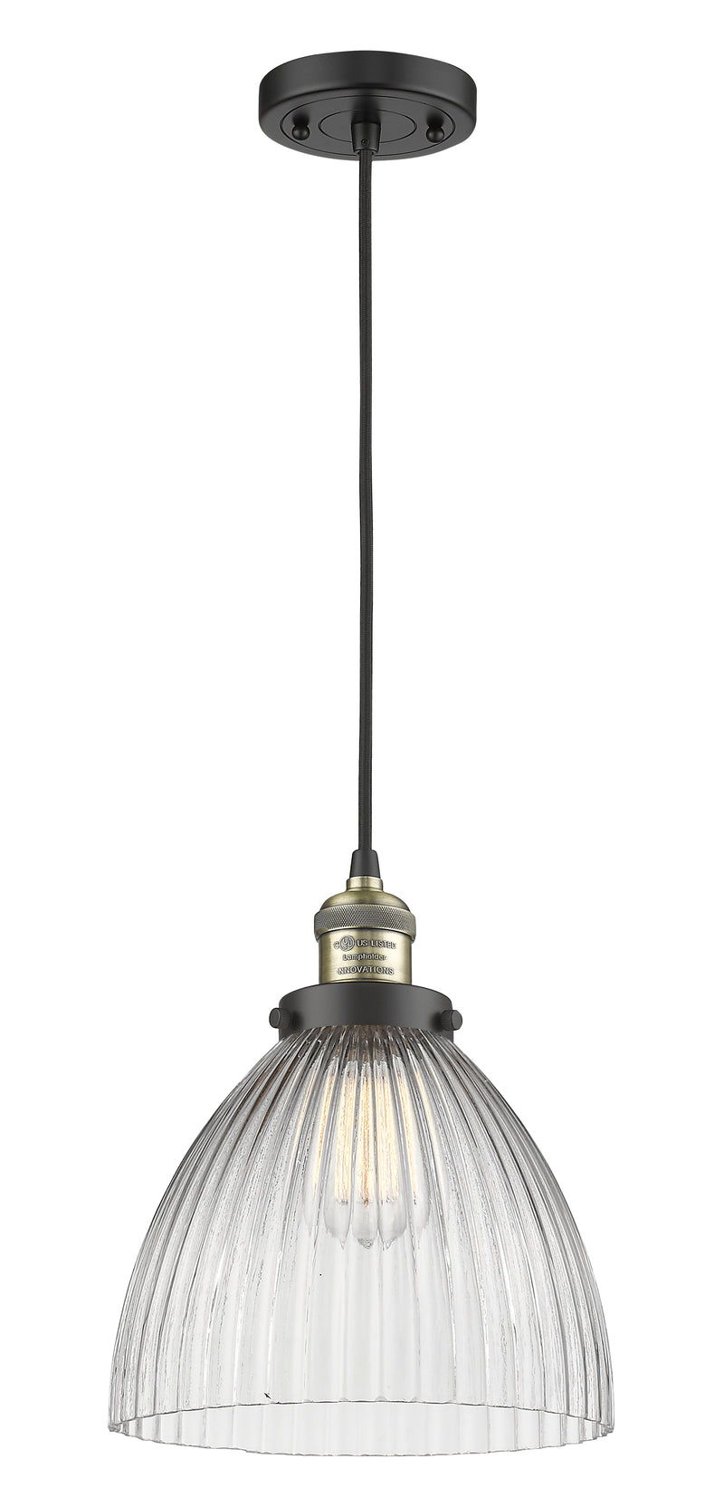 Innovations Lighting Seneca Falls 1-100 watt 9.5 inch Black Antique Brass Pendant with Clear glass 201CBABG222