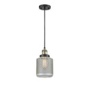 Stanton Mini Pendant shown in the Black Antique Brass finish with a Clear Wire Mesh shade