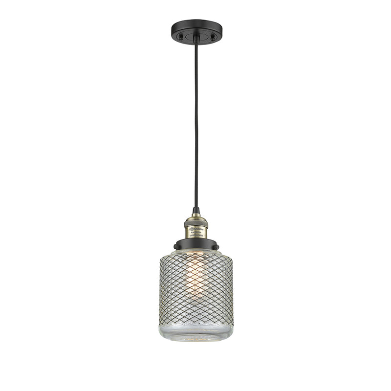 Stanton Mini Pendant shown in the Black Antique Brass finish with a Clear Wire Mesh shade