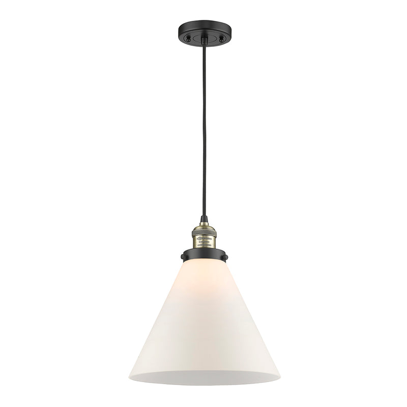 Cone Mini Pendant shown in the Black Antique Brass finish with a Matte White shade