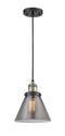 Innovations Lighting Large Cone 1-100 watt 8 inch Black Antique Brass Mini Pendant with Smoked glass 201CBABG43