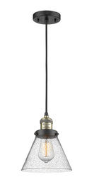 Innovations Lighting Large Cone 1-100 watt 8 inch Black Antique Brass Mini Pendant with Seedy glass 201CBABG44