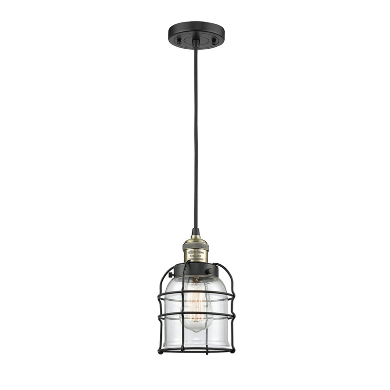 Bell Cage Mini Pendant shown in the Black Antique Brass finish with a Clear shade