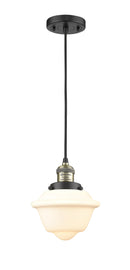 Innovations Lighting Small Oxford 1-100 watt 8 inch Black Antique Brass Mini Pendant with Matte White Cased glass 201CBABG531